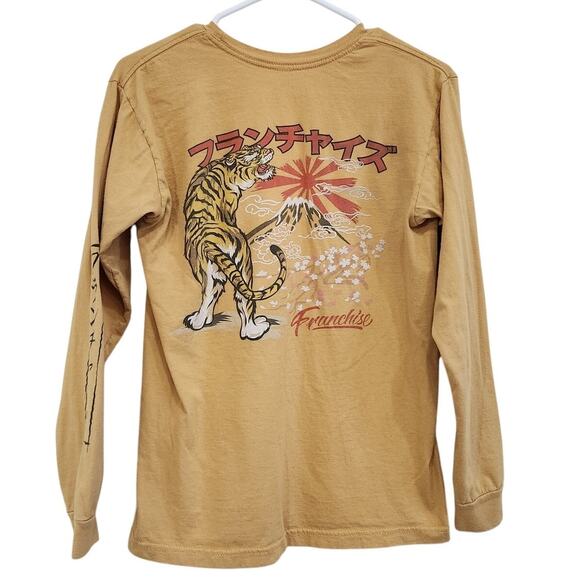 SLC Los Angeles Long Sleeve T-Shirt Crew Neck Japanese Tiger Print Tan Sz Small - Picture 2 of 7